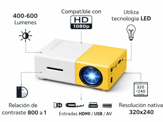 Proyector portátil 1080P altavoces control remoto