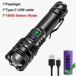 Linterna LED táctica alta potencia batería 18650 recargable